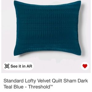 One Standard lofty velvet sham in dark teal blue threshold